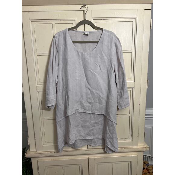 Et’Lois size medium light gray linen tunic top - Picture 1 of 3